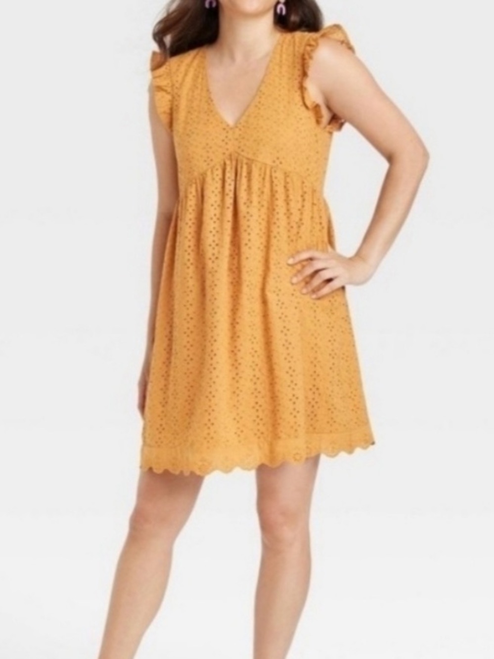 Knox Rose Mustard Color Sleeveless Dress Ruffles, Eyelet, Empire Waist XXL